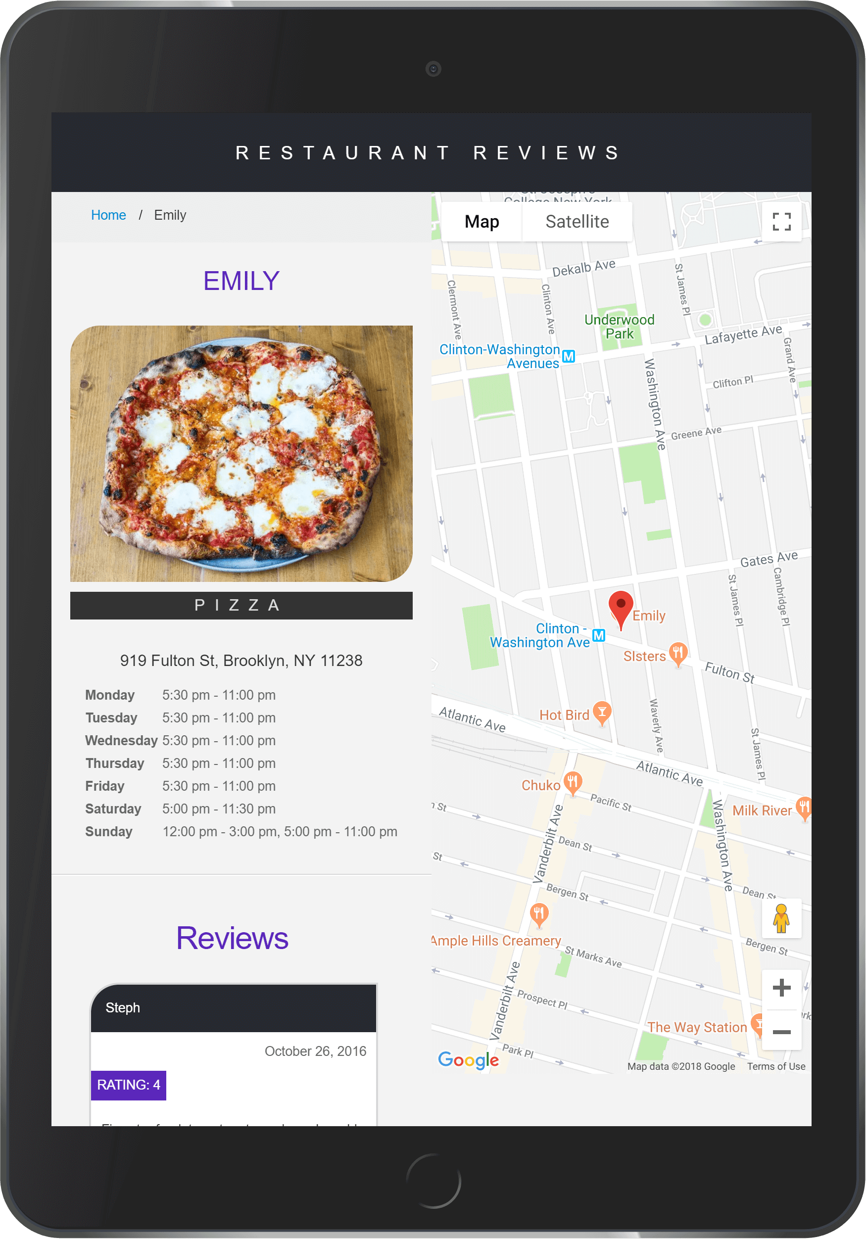 restaurants review map screenshot